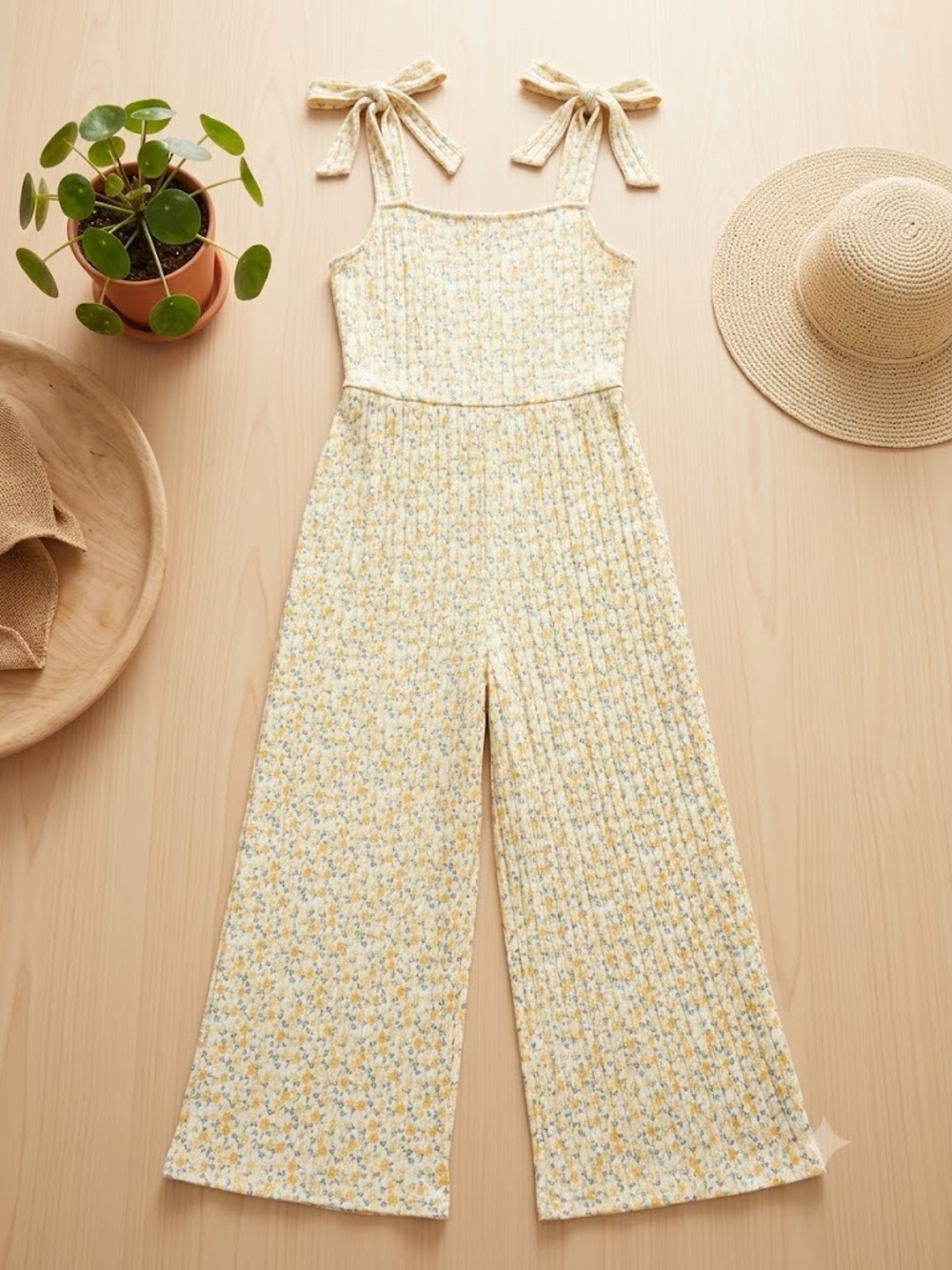 Gilly Hicks Yellow Floral Tie-Shoulder Wide-Leg Jumpsuit